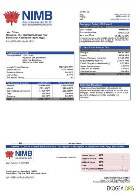 Modèle Word et PDF de relevé hypothécaire de Nepal Investment Mega Bank (NIMB)